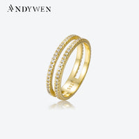 ANDYWEN 925 Sterling Silver Two Circle Pave Enternity Rings Gold Rock