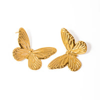 Butterfly Stud Earrings KESLEY 18K Gold Color Stainless Steel Butterfly  Earrings Waterproof Jewelry