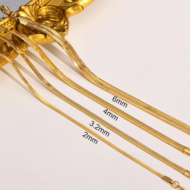 Simple Stainless Steel Golden Sliver Color Snake Hearringbone Chain