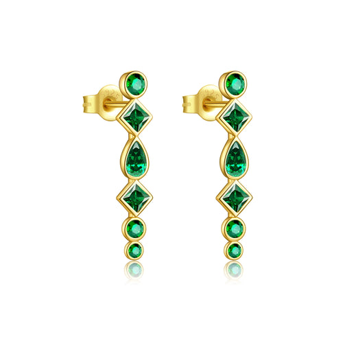 KESLEY Women 925 Sterling Silver Green Zircon CZ Long Piercing Stud Luxury Dangle Earrings