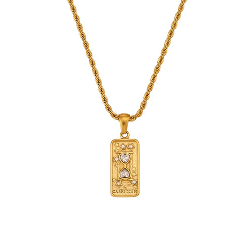 Tarot Card Necklace Stainless Steel 18K Gold Plated Square Pendant Necklaces Trending Jewelry