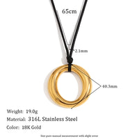 KESLEY O-shaped Circular Pendant with Black Rope necklace 18K Gold