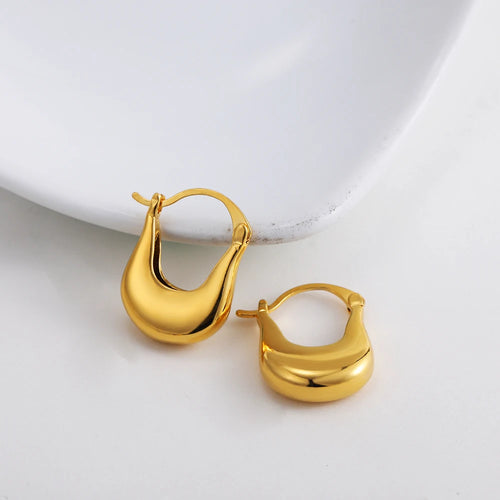 Fashion Glossy Stainless Steel Chunky Hoop Earrings for Women Gold KESLEY