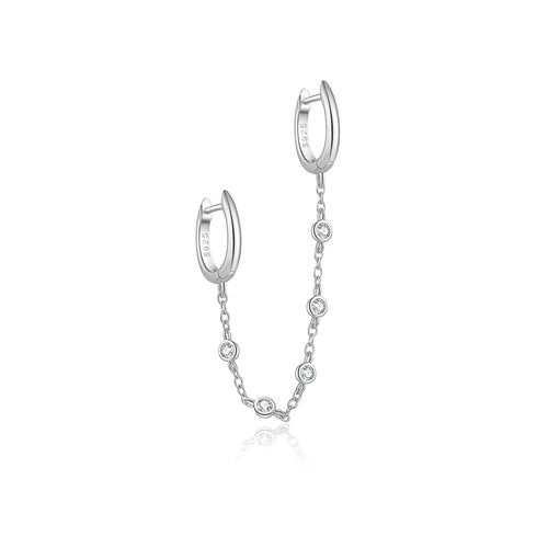 ANDYWEN 925 Sterling Silver Solid Safe Chain Double Huggies Crystal CZ