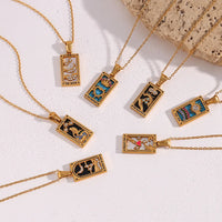 Tarot Card Necklace Stainless Steel 18K Gold Plated Square Pendant Necklaces Trending Jewelry