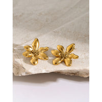 KESLEY Flower Stud Earrings Two Tone Gold and Silver Mix Chunky Stainless Steel Hypoallergenic Waterproof Jewelry