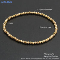 KESLEY Ball Bracelets Trend Stretch Stainless Steel Bracelets Gold Sliver Color 2MM