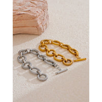 KESLEY 316L Stainless Steel Metal Texture Oval Chain Bracelet Paperclip Style Statement Jewelry