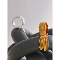 KESLEY Statement Stainless Steel Chain Tassel Finger Ring Adjustable