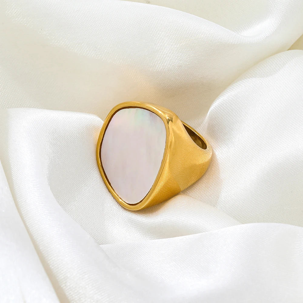 KESLEY Mother of Pearl Chunky 18K Gold PVD Waterproof & Tarnish Free Statement Ring