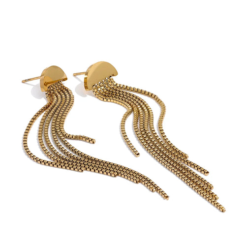 KESLEY Fashion Stainless Steel Long Tassel Drop Dangle Party Earrings Fringe Style Dangley Earrings Waterproof