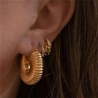 Fashion Glossy Stainless Steel Chunky Hoop Earrings for Women Gold KESLEY