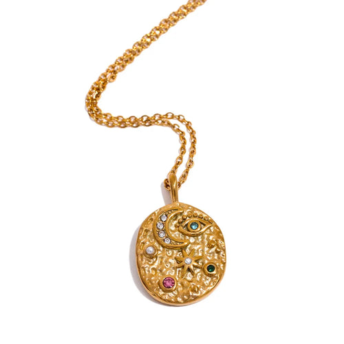 necklaces, gold necklaces, waterproof gold necklaces, gold plated necklaces, nice jewelry, cute jewelry, good quality jewelry, gift ideas, jewelry gift ideas, cute jewelry, nice jewelry, evil eye pendant necklaces, coin necklaces, round charm necklaces, nice jewelry