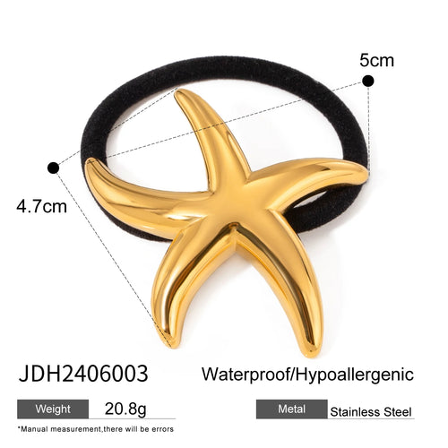 Hair Tie Jewelry KESLEY Starfish Hair Band Waterproof Stainless Steel 18K Gold Plated Glossy Slim Pentagram Hair Ring Hair