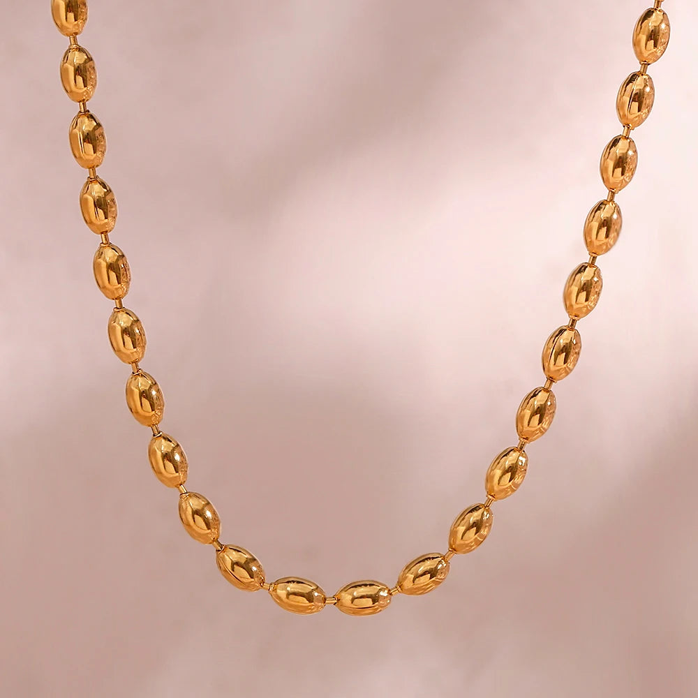 KESLEY Stainless Steel 18K Gold Plated Oval Beaded Necklaces Daily
