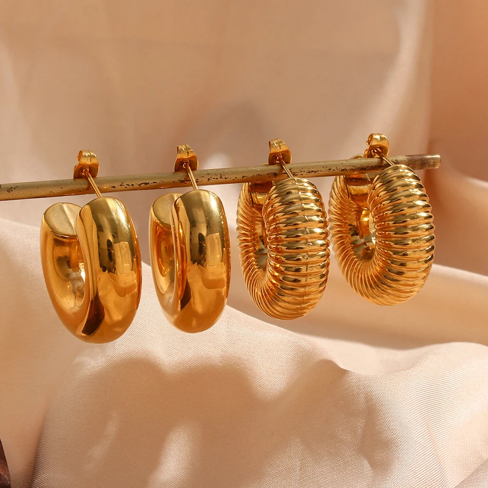 KESLEY  Chunky Hoop Earrings Waterproof 18K Gold Plated  Stainless Steel PVD Hollow Design Chunky Bold Gold Earrings