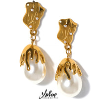 Yhpup Exquisite Imitation Pearls Geometric Stainless Steel Gold Color