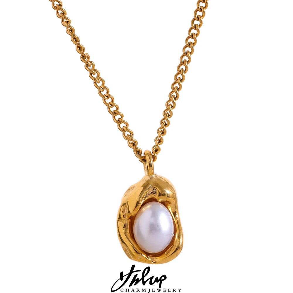 KESLEY Charm Chic Imitation Pearl Drop Pendant Necklace 18k Gold Plated