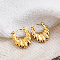 Fashion Glossy Stainless Steel Chunky Hoop Earrings for Women Gold KESLEY