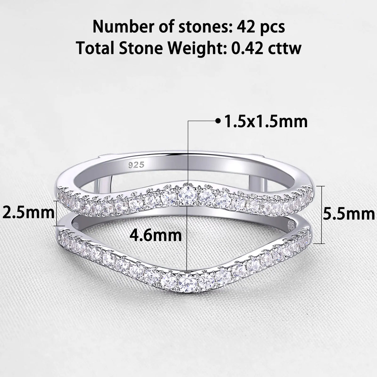 925 Sterling Silver Curved Wedding Bands for Women Ring Enhancer Guard