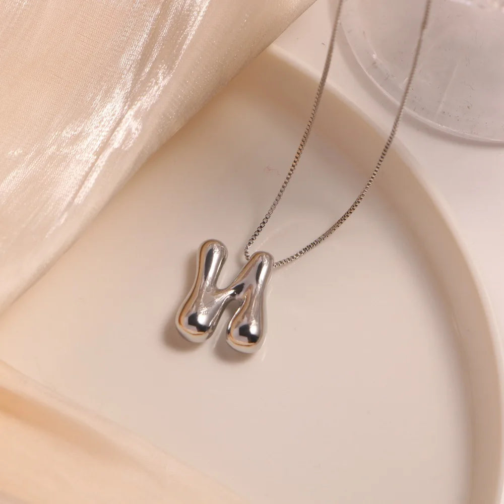 Bubble Initial Letter Necklace Silver Tarnish Free Luxury Waterproof Jewelry KESLEY Name Necklaces Unisex