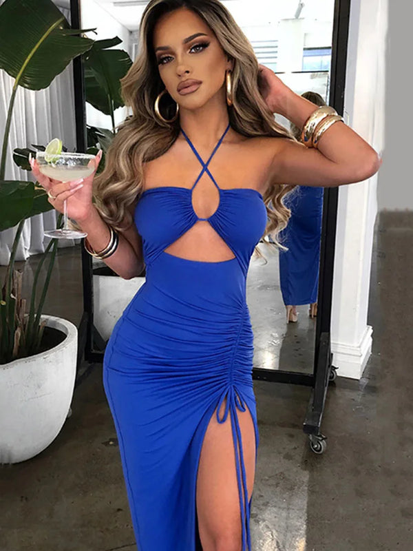 Sleeveless Sexy Female Midi Backless Dresses Slim Night Club Party Dress Sexy Cutouts Bodycon Slit Dress