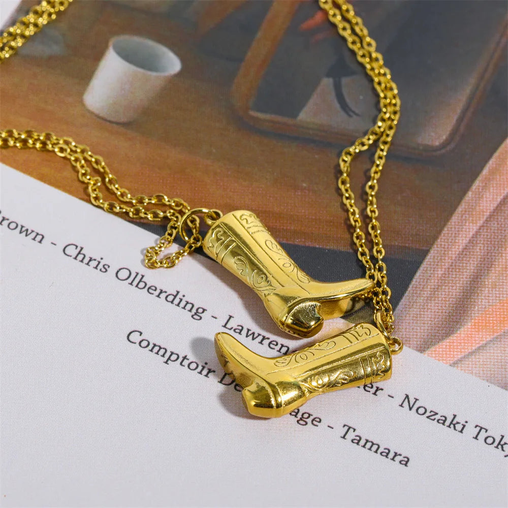 KESLEY Cowboy Boot Necklace Gold Plated Hypoallergenic Necklaces Waterproof Jewelry