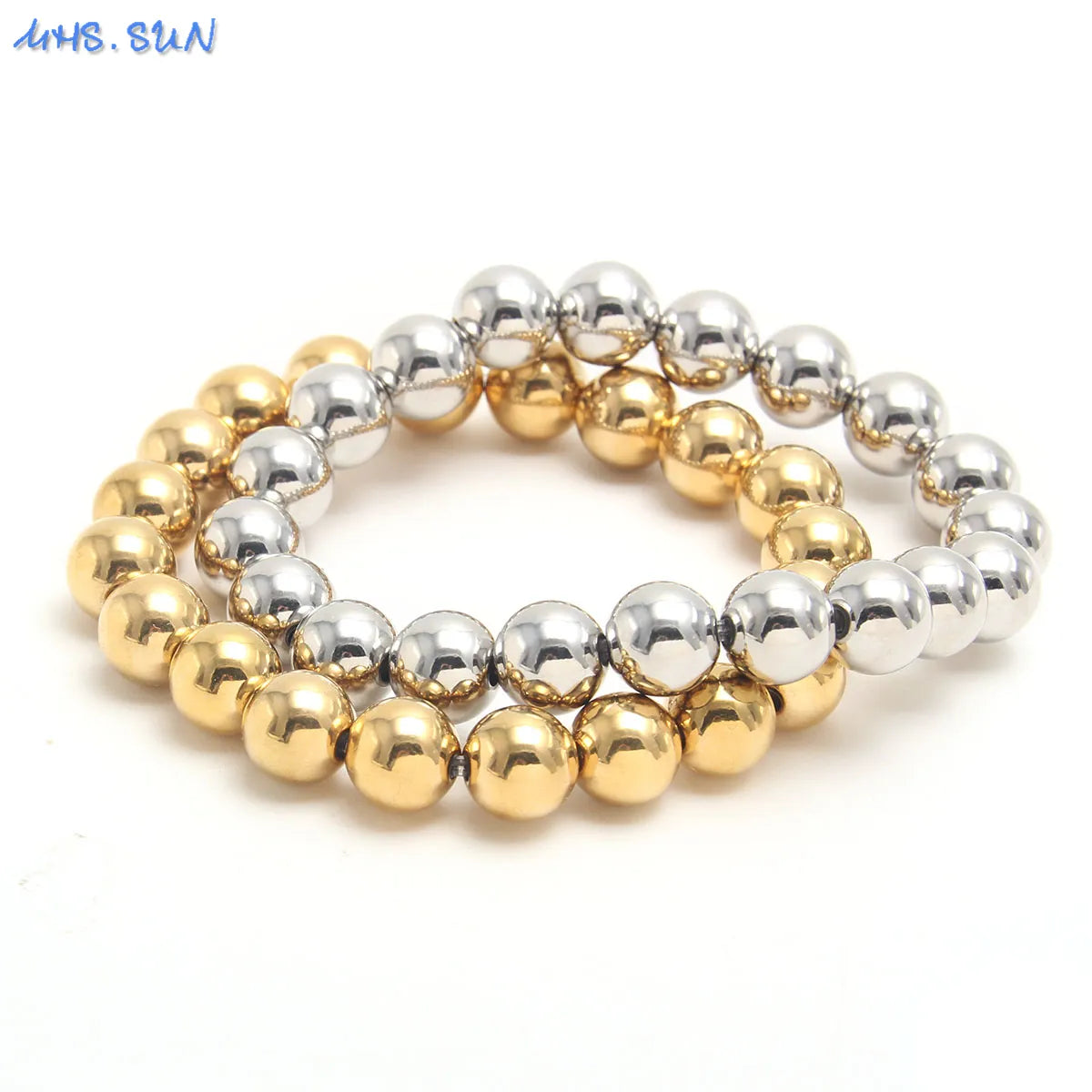 KESLEY Ball Bracelets Trend Stretch Stainless Steel Bracelets Gold Sliver Color 2MM