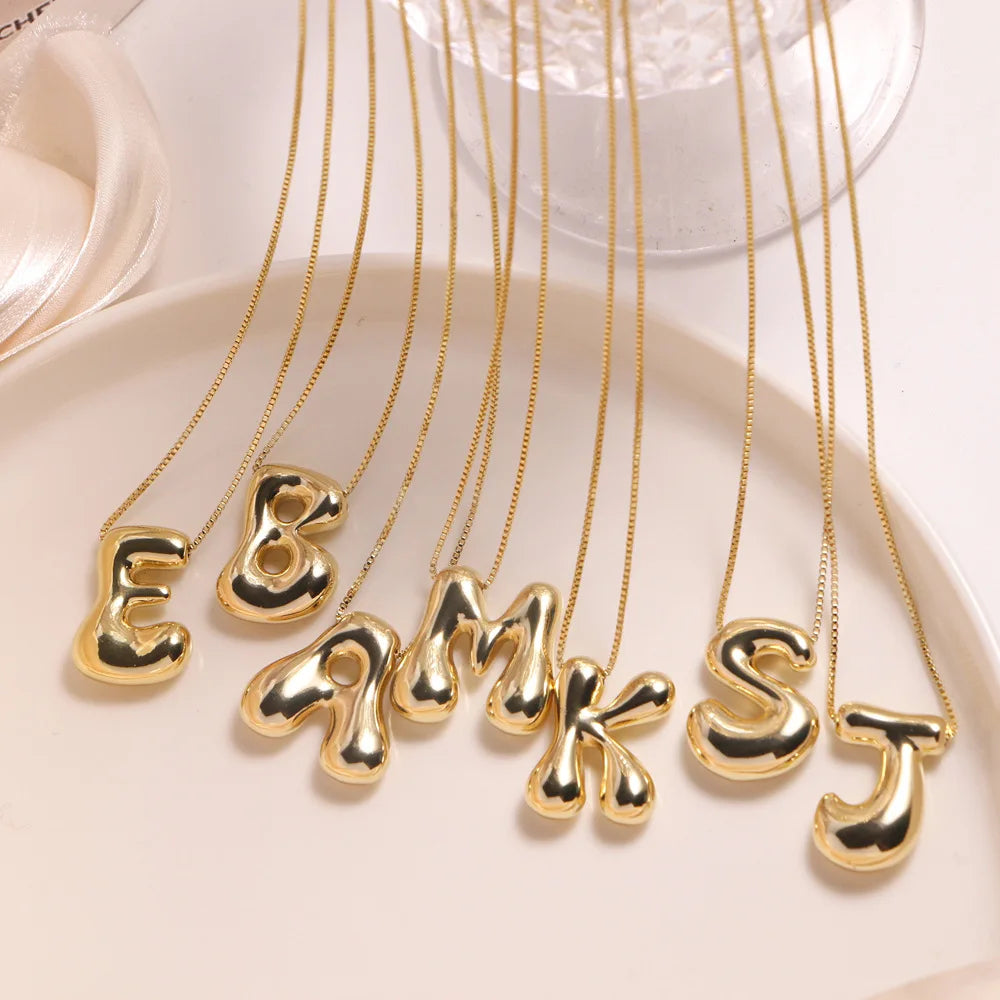 Name Bubble Letter Initial Necklaces Luxury Waterproof Gold Plated Balloon 26 Letter Jewelry Unisex KESLEY