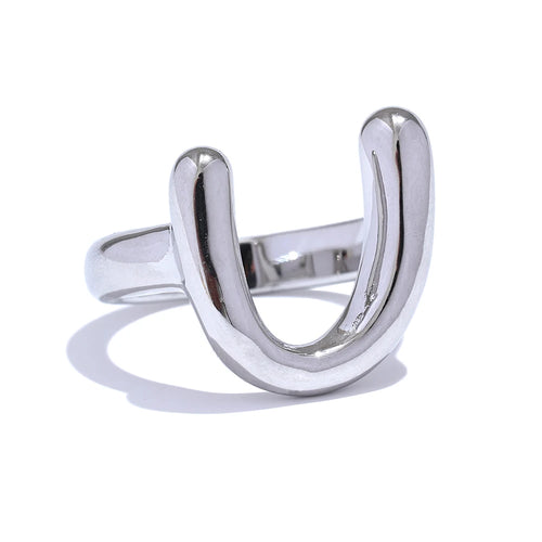 KESLEY U Shape Rings Chunky Waterproof Hypoallergenic 316L Stainless Steel Metal U-Shape Finger Ring for Women