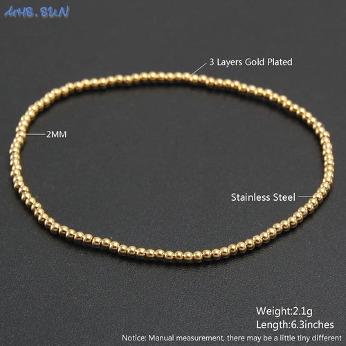 KESLEY Ball Bracelets Trend Stretch Stainless Steel Bracelets Gold Sliver Color 2MM