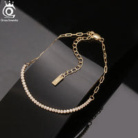 ORSA JEWELS 14K Gold Plated Paperclip Chains Tennis Bracelet For Women