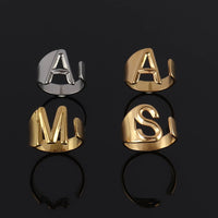 KESLEY Stainless Steel Ring Letter Initial Ring Letter Rings For Men and Women Adjustable