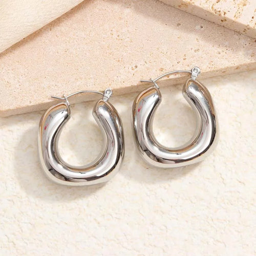 KESLEY Stainless Steel Gold Color Round Chunky Hoops Earrings for Women Luxury Medium Size Hoops