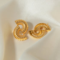 Golden Stud Earrings Big and Chunky 18k Gold Plated Delicate Stainless Steel Bread Pattern Half-circle