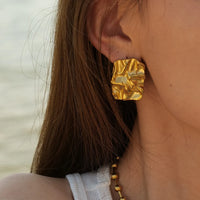 KESLEY Hammered Large Stud Earrings 18K Statement Fashion Jewelry Waterproof