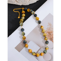 Yhpup Maillard Natural Stone Tiger Round Beads Chain Collar Necklace
