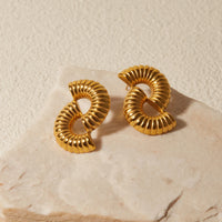 Golden Stud Earrings Big and Chunky 18k Gold Plated Delicate Stainless Steel Bread Pattern Half-circle