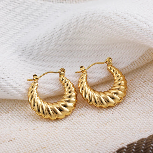 Fashion Glossy Stainless Steel Chunky Hoop Earrings for Women Gold KESLEY