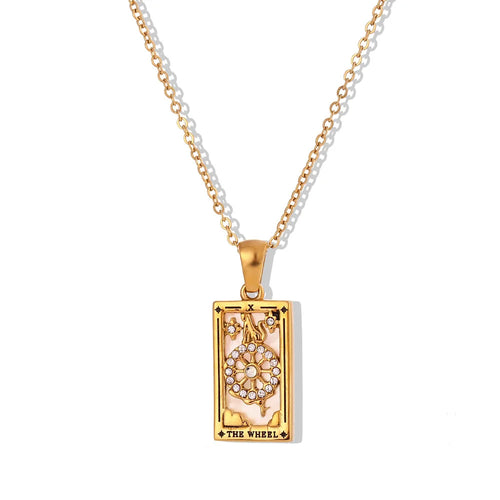 Tarot Card Necklace Stainless Steel 18K Gold Plated Square Pendant Necklaces Trending Jewelry