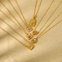 Pendant Necklace Vintage Style Dainty 18K Gold Plated Stainless Steel Geometric Square Charm Necklaces