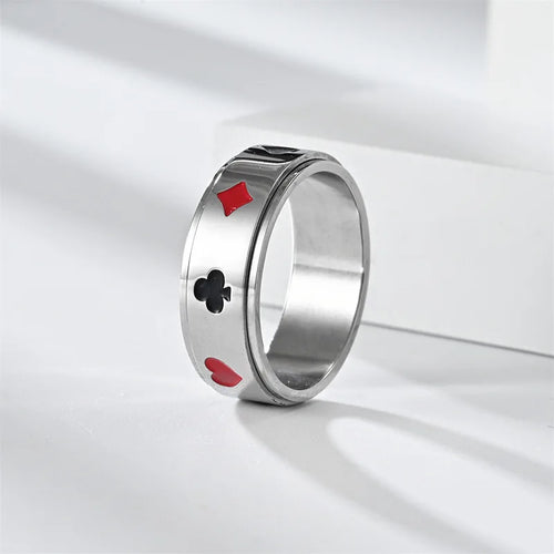 KESLEY Stainless Steel Rotatable Poker Ring For Women Men Anxiety Fidget