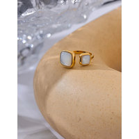 Yhpup Stylish Natural Shell Square Gold Color Ring for Women Exquisite