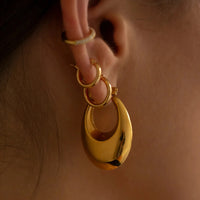 Fashion Glossy Stainless Steel Chunky Hoop Earrings for Women Gold KESLEY