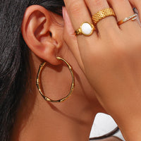 Thin Bamboo Large Gold Hoop Earrings KESLEY New Minimalist Medium Size Hoop Earrings Waterproof Hypoallergenic