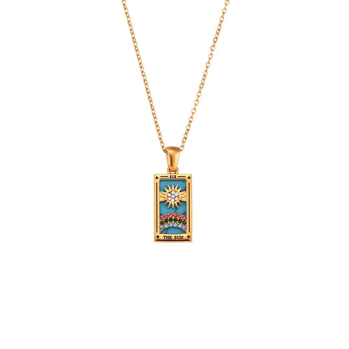 Tarot Card Necklace Stainless Steel 18K Gold Plated Square Pendant Necklaces Trending Jewelry
