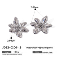 KESLEY Flower Stud Earrings Two Tone Gold and Silver Mix Chunky Stainless Steel Hypoallergenic Waterproof Jewelry