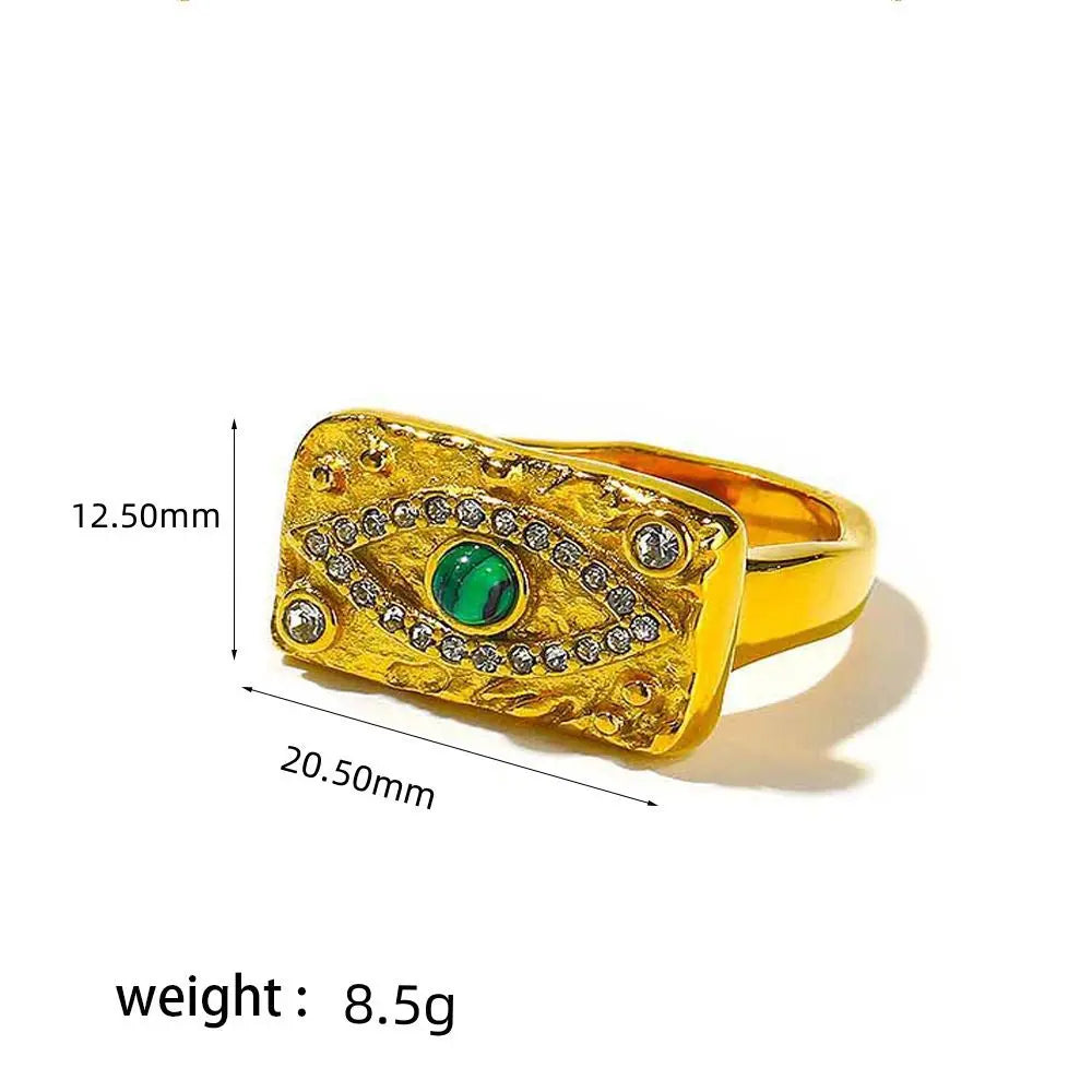 Vintage 18K Gold Color Stainless Steel Ring for Woman Man Zirconia