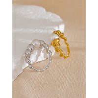 Yhpup Elegant Imitation Pearls Stainless Steel Twisted Geometric Ring