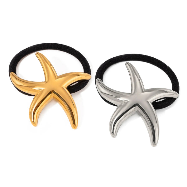 Hair Tie Jewelry KESLEY Starfish Hair Band Waterproof Stainless Steel 18K Gold Plated Glossy Slim Pentagram Hair Ring Hair